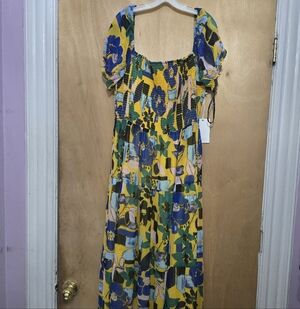 Kathy Ireland Yellow Floral Smocked Maxi Dress